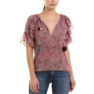 Misa Los Angeles lino spring flutter sleeve floral blouse